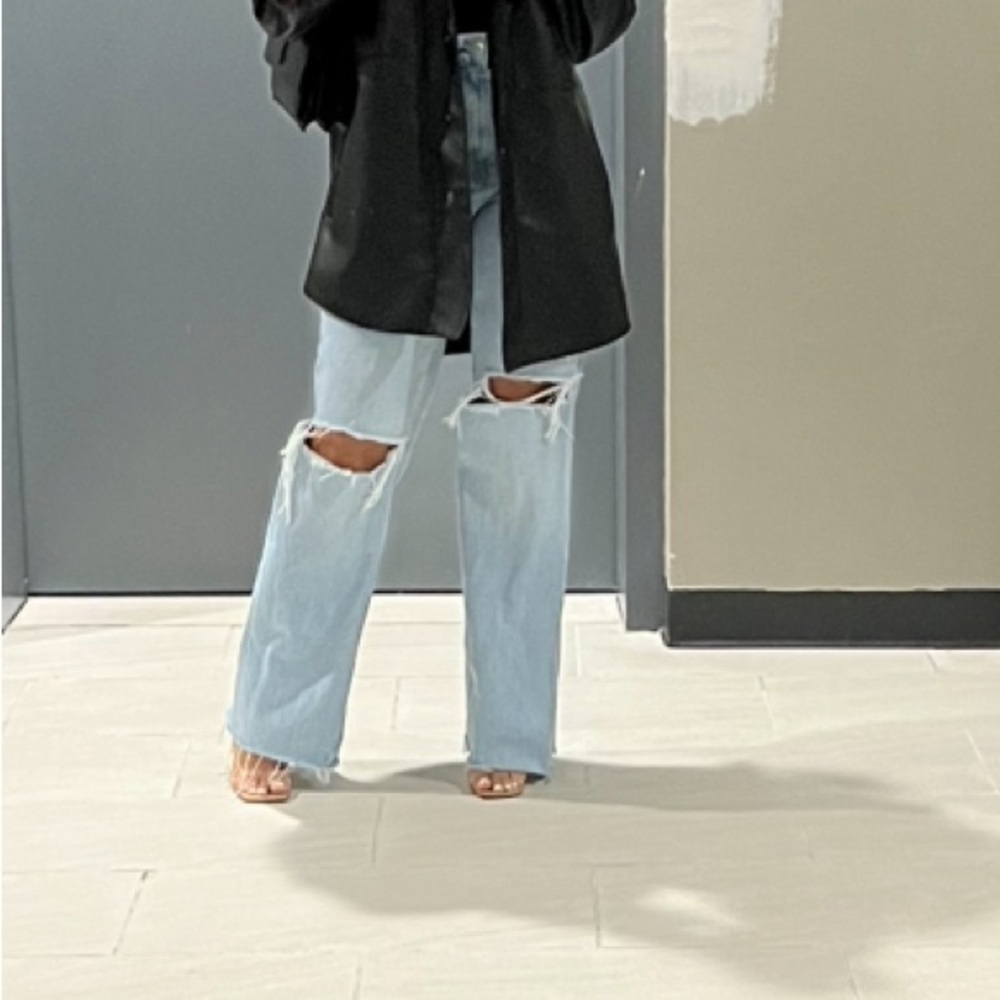 Zara Light Blue Distressed Flare Jeans
